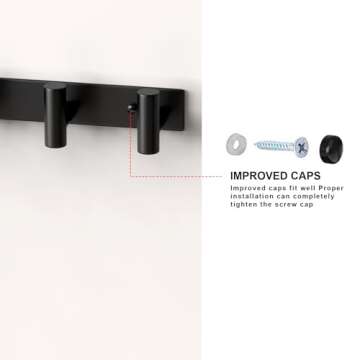 VAEHOLD Black Hat and Coat Wall Mount Rack 5 Hooks for Robes, Bags, Keys, and Towels Bathroom Towel Hanger Organizer (2 Pack)
