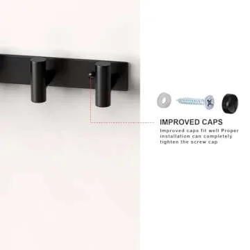 VAEHOLD Black Hat and Coat Wall Mount Rack 5 Hooks for Robes, Bags, Keys, and Towels Bathroom Towel Hanger Organizer (2 Pack)