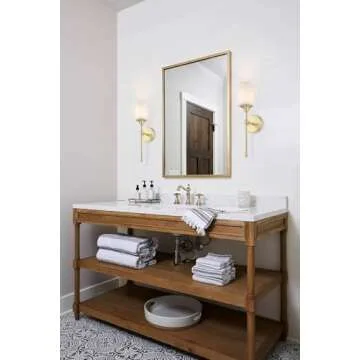 XiNBEi Lighting Wall Sconce, Bathroom Vanity Light with Glass, Classic Wall Fixture Satin Brass Finish for Bathroom XB-W1216-SB