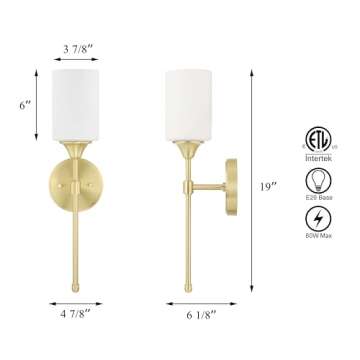 XiNBEi Lighting Wall Sconce, Bathroom Vanity Light with Glass, Classic Wall Fixture Satin Brass Finish for Bathroom XB-W1216-SB