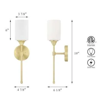 XiNBEi Lighting Wall Sconce, Bathroom Vanity Light with Glass, Classic Wall Fixture Satin Brass Finish for Bathroom XB-W1216-SB