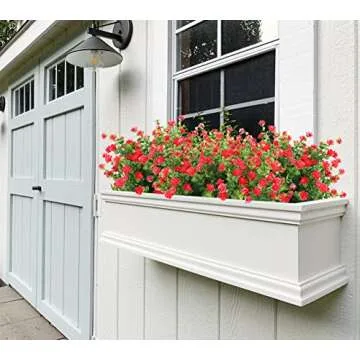 Outdoor Artificial Plant UV Resistant Fake Stems Plants, Faux Plastic Greenery for Indoor Outside Hanging Plants Garden Porch Window Box Home Wedding Farmhouse Outdoor Decorations for Patio (Red)