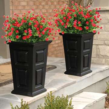 Outdoor Artificial Plant UV Resistant Fake Stems Plants, Faux Plastic Greenery for Indoor Outside Hanging Plants Garden Porch Window Box Home Wedding Farmhouse Outdoor Decorations for Patio (Red)