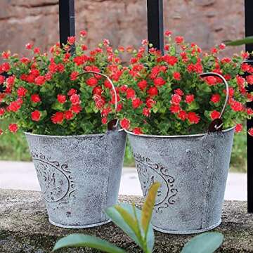 Outdoor Artificial Plant UV Resistant Fake Stems Plants, Faux Plastic Greenery for Indoor Outside Hanging Plants Garden Porch Window Box Home Wedding Farmhouse Outdoor Decorations for Patio (Red)