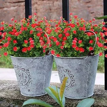 Outdoor Artificial Plant UV Resistant Fake Stems Plants, Faux Plastic Greenery for Indoor Outside Hanging Plants Garden Porch Window Box Home Wedding Farmhouse Outdoor Decorations for Patio (Red)