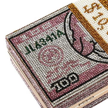 Classic Dollar Style Evening Bags With Diamond Shoulder Bag Wallet Clutch Crossbody Bag with Chain Strap Pink