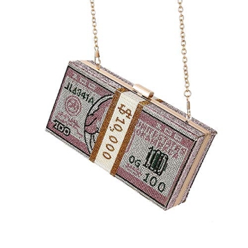 Classic Dollar Style Evening Bags With Diamond Shoulder Bag Wallet Clutch Crossbody Bag with Chain Strap Pink