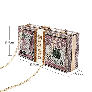 Classic Dollar Style Evening Bags With Diamond Shoulder Bag Wallet Clutch Crossbody Bag with Chain Strap Pink