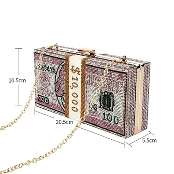 Classic Dollar Style Evening Bags With Diamond Shoulder Bag Wallet Clutch Crossbody Bag with Chain Strap Pink