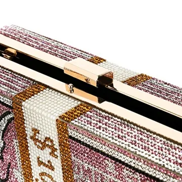 Classic Dollar Style Evening Bags With Diamond Shoulder Bag Wallet Clutch Crossbody Bag with Chain Strap Pink