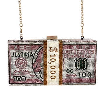 Classic Dollar Style Evening Bags With Diamond Shoulder Bag Wallet Clutch Crossbody Bag with Chain Strap Pink
