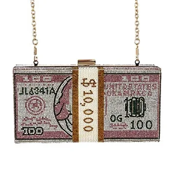 Classic Dollar Style Evening Bags With Diamond Shoulder Bag Wallet Clutch Crossbody Bag with Chain Strap Pink
