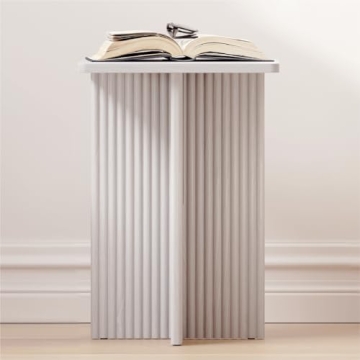 Square Fluted Accent Side Table - Pedestal Drink Desk - Modern Home, Bedroom, and Living Room Furnit...