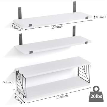 Fixwal 3+1 Tier Bathroom Floating Shelves Over Toilet, 15.8in Farmhouse Rustic Wood Shelves, Wall Decor for Bathroom, Living Room,Bedroom and Kitchen (White)