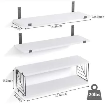 Fixwal 3+1 Tier Bathroom Floating Shelves Over Toilet, 15.8in Farmhouse Rustic Wood Shelves, Wall Decor for Bathroom, Living Room,Bedroom and Kitchen (White)