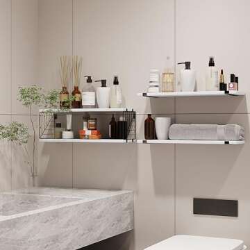 Fixwal 3+1 Tier Bathroom Floating Shelves Over Toilet, 15.8in Farmhouse Rustic Wood Shelves, Wall Decor for Bathroom, Living Room,Bedroom and Kitchen (White)