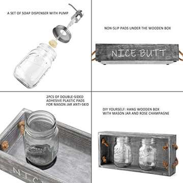 Wood Toilet Paper Holder, Farmhouse Nice Butt Bathroom Decor Box with 16oz Mason Jar Soap Dispenser&...