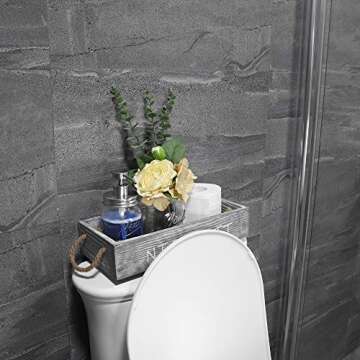 Wood Toilet Paper Holder, Farmhouse Nice Butt Bathroom Decor Box with 16oz Mason Jar Soap Dispenser&Rose Flower,Funny Home Decor Crate for Bathroom,Kitchen,Table Counter, Medium Grey