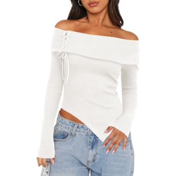Stylish Women's Off Shoulder Ribbed Sweater for Fall