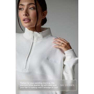 Six Stories Bride Statement Quarter Zip Sweatshirt for Wedding Morning & Bachelorette Party | White,...