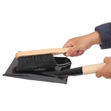 Aboniris Coal Shovel and Hearth Brush Set Made of Natural Wood and Coco Bristles, Hearth Tidy Set, Fireplace Shovel and Brush, Fireplace Tool Set, Metal Brush Pan Set, Fireplace Tools, Firepit Tools