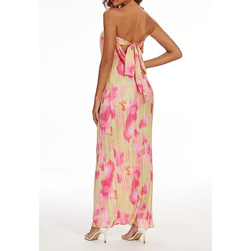 AnotherChill Strapless Pleated Maxi Tube Dress for Women