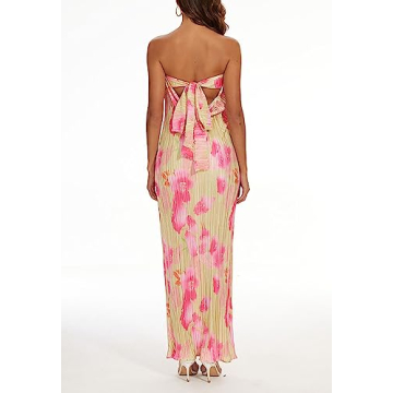 AnotherChill Strapless Pleated Maxi Tube Dress for Women