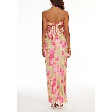 AnotherChill Strapless Pleated Maxi Tube Dress for Women