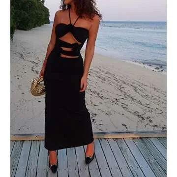 Argeousgor Women 3D Flowers Halter Dress for All Occasions