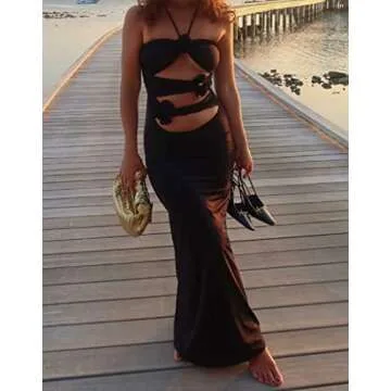 Argeousgor Women 3D Flowers Halter Dress for All Occasions