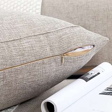 Jepeak Burlap Linen Throw Pillow Cover 20x20 Inches Square Cushion Case, Modern Farmhouse Decorative Solid Beige/Khaki Threads Pillow Cover for Sofa Bed Couch Home Decoration