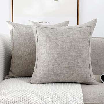 Jepeak Burlap Linen Throw Pillow Cover 20x20 Inches Square Cushion Case, Modern Farmhouse Decorative Solid Beige/Khaki Threads Pillow Cover for Sofa Bed Couch Home Decoration