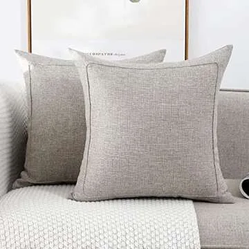 Jepeak Burlap Linen Throw Pillow Cover 20x20 Inches Square Cushion Case, Modern Farmhouse Decorative Solid Beige/Khaki Threads Pillow Cover for Sofa Bed Couch Home Decoration