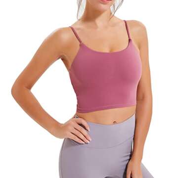 Nesyd Sports Bras for Women,Padded Longline Sports Bra Gym Workout Tank Tops with Built in Bras Yoga Running Cami Top (Rose Red A, L)
