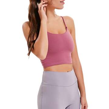 Nesyd Sports Bras for Women,Padded Longline Sports Bra Gym Workout Tank Tops with Built in Bras Yoga Running Cami Top (Rose Red A, L)