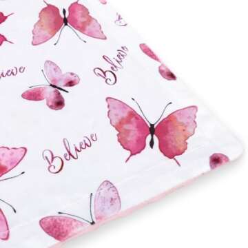 BORITAR Soft Plush Baby Blankets for Girls with Elegant Pink Butterfly Pattern, Double Layer Minky Fabric with Dotted Backing Believe Blanket Gift for Toddler Newborn Infant 30 x 40 Inch(75x100cm)