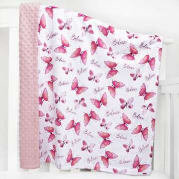 BORITAR Soft Plush Baby Blankets for Girls with Elegant Pink Butterfly Pattern, Double Layer Minky Fabric with Dotted Backing Believe Blanket Gift for Toddler Newborn Infant 30 x 40 Inch(75x100cm)