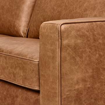 Amazon Brand – Rivet Andrews Contemporary Top-Grain Leather Sofa, 82"W, Cognac Leather