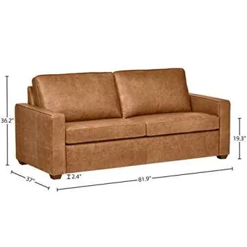 Amazon Brand – Rivet Andrews Contemporary Top-Grain Leather Sofa, 82"W, Cognac Leather