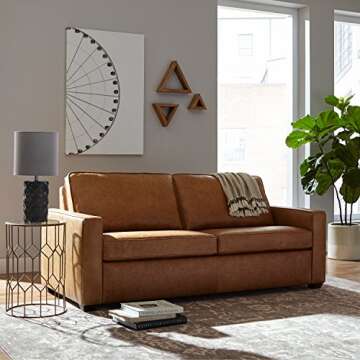 Amazon Brand – Rivet Andrews Contemporary Top-Grain Leather Sofa, 82"W, Cognac Leather