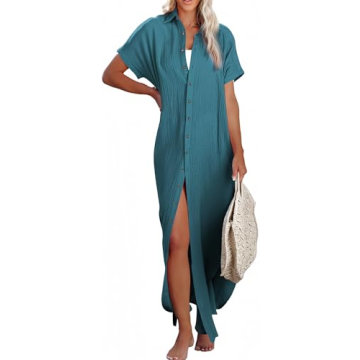 Dokotoo Swimsuit Beach Cover Ups for Women 2024 Vacation Outfits Summer Dresses Button Down Long Kim...
