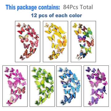 SmartWallStation 84 x PCS 3D Colorful Butterfly Wall Stickers DIY Art Decor Crafts for Party Cosplay...