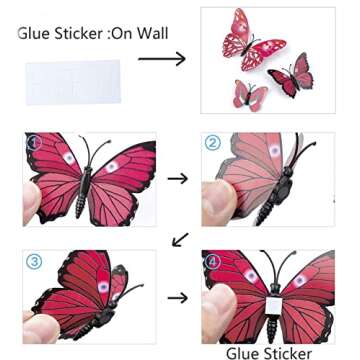 SmartWallStation 84 x PCS 3D Colorful Butterfly Wall Stickers DIY Art Decor Crafts for Party Cosplay Wedding Offices Bedroom Room Glue Sticker Set