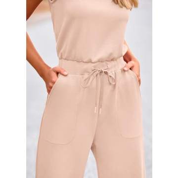 PRETTYGARDEN Womens Casual Jumpsuits Summer Fashion Clothes Sleeveless Palazzo Pants Romper Outfits (Beige,Small)