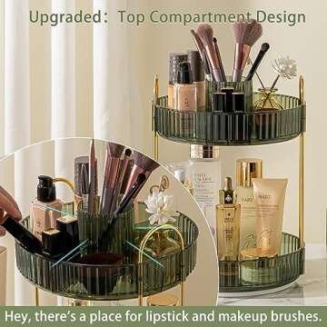 shuang qing 360° Rotating Makeup Organizer, High-Capacity Bathroom Countertop Vanity Organizers, 2 Tier Spinning Skincare Storage, for Perfume/Cosmetic/Makeup Brushes/Lotion（Green）