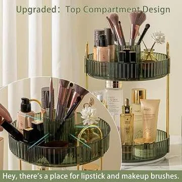 shuang qing 360° Rotating Makeup Organizer, High-Capacity Bathroom Countertop Vanity Organizers, 2 Tier Spinning Skincare Storage, for Perfume/Cosmetic/Makeup Brushes/Lotion（Green）