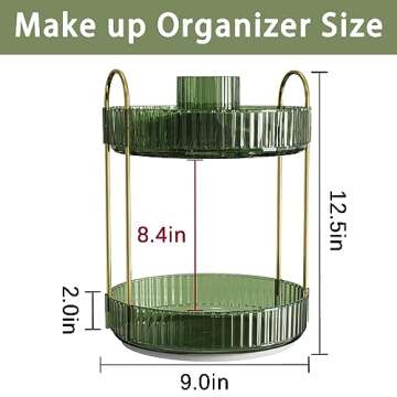 shuang qing 360° Rotating Makeup Organizer, High-Capacity Bathroom Countertop Vanity Organizers, 2 Tier Spinning Skincare Storage, for Perfume/Cosmetic/Makeup Brushes/Lotion（Green）