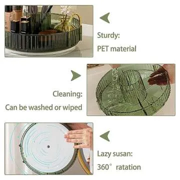 shuang qing 360° Rotating Makeup Organizer, High-Capacity Bathroom Countertop Vanity Organizers, 2 Tier Spinning Skincare Storage, for Perfume/Cosmetic/Makeup Brushes/Lotion（Green）