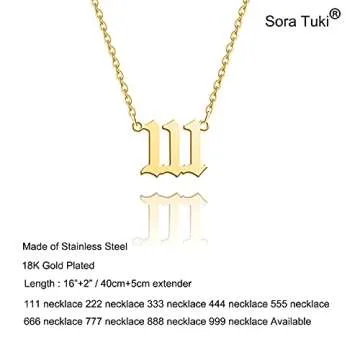 Sora Tuki 111 Necklace Gold 111 Angel Number Necklace Gold 111 Necklace Gold Old English Necklace Gold Number Necklace Stainless Steel Numerology Jewelry