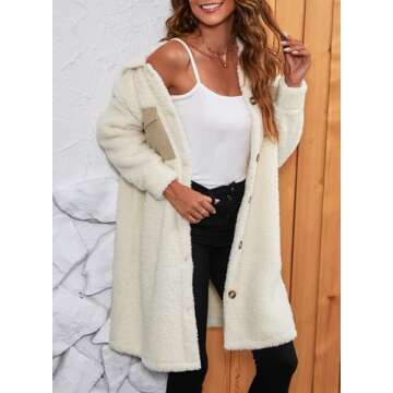 EVALESS Fuzzy Fleece Jackets for Women Fashion Long Sleeve Lapel Button Down Long Teddy Coat Faux Fur Warm Winter Outwear